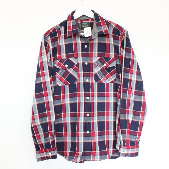 J Crew Men Heavyweight Flannel Plaid Shirt New Button Front Medium - Picture 1 of 8